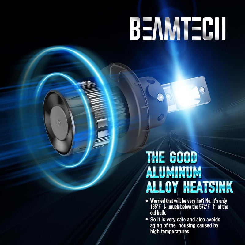 BEAMTECH H13 9008 Fog Light Bulbs - 6500K Cool White, 30mm Heatsink Base, CSP Chips (Set of 2) - Image 4