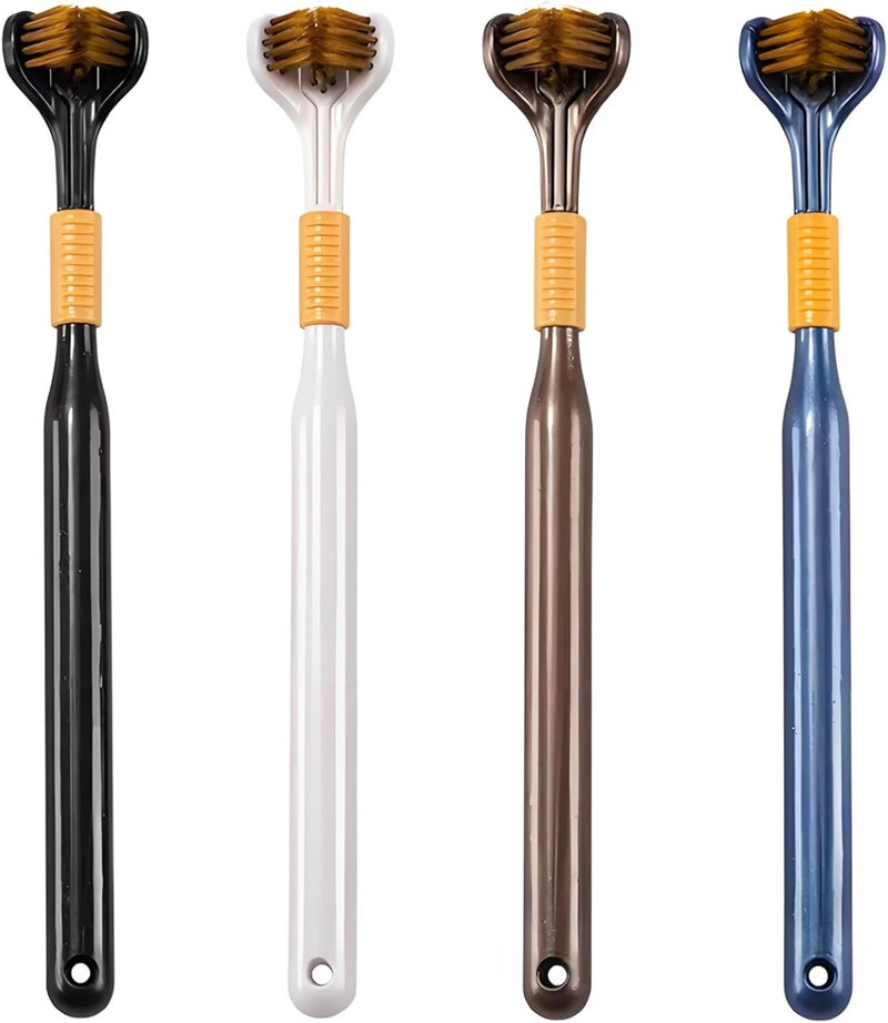 Lnncdsc 4-Piece Set of 3-Sided Medium Toothbrushes for Adults, Soft Bristle Toothbrush for Comprehensive Care of Teeth and Gums, Suitable for Adults and Youth (Black, White, Brown, Blue) - Image 1