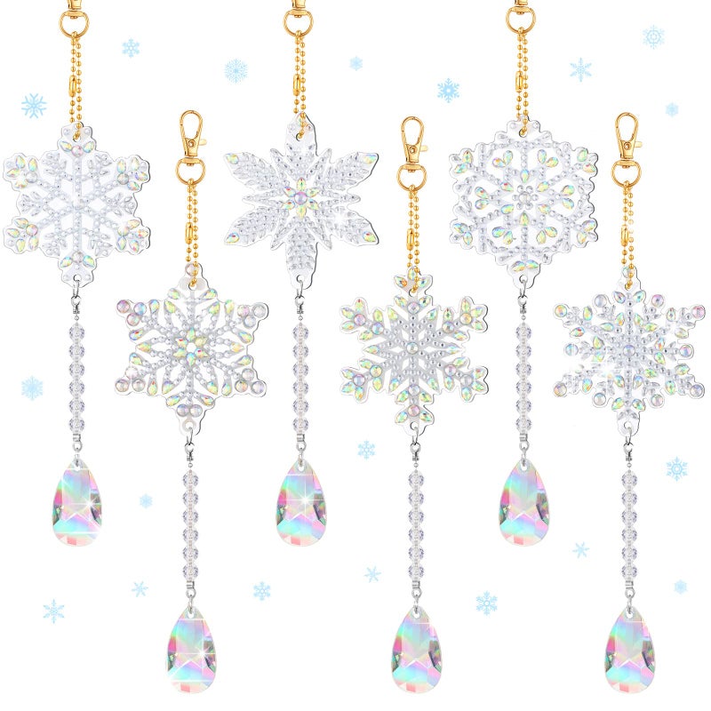 Perthlin 6 Pieces Snowflake Diamond Art Kits Double Sided Diamond Art Suncatchers Wind Chimes Hanging Accessories for DIY Crafts Home Windows Decoration