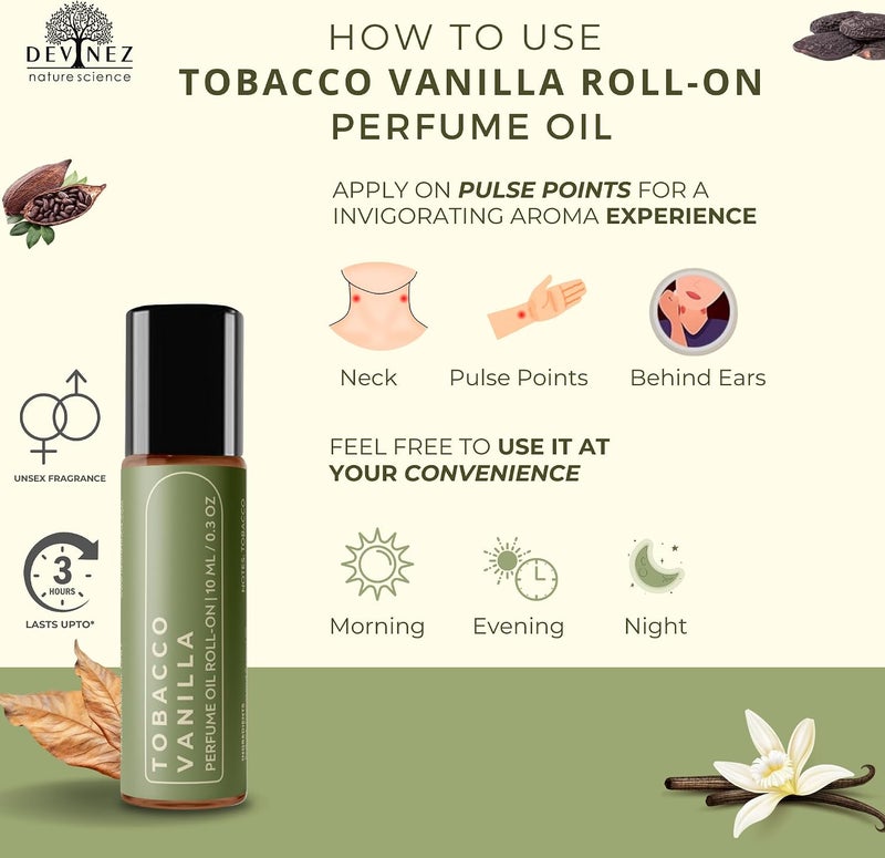 Devinez Tobacco Vanilla Perfume Oil Roll-On (10ml) - Long-Lasting Pocket Perfume, Portable Aroma Oil Blend (IFRA Certified) - Image 4