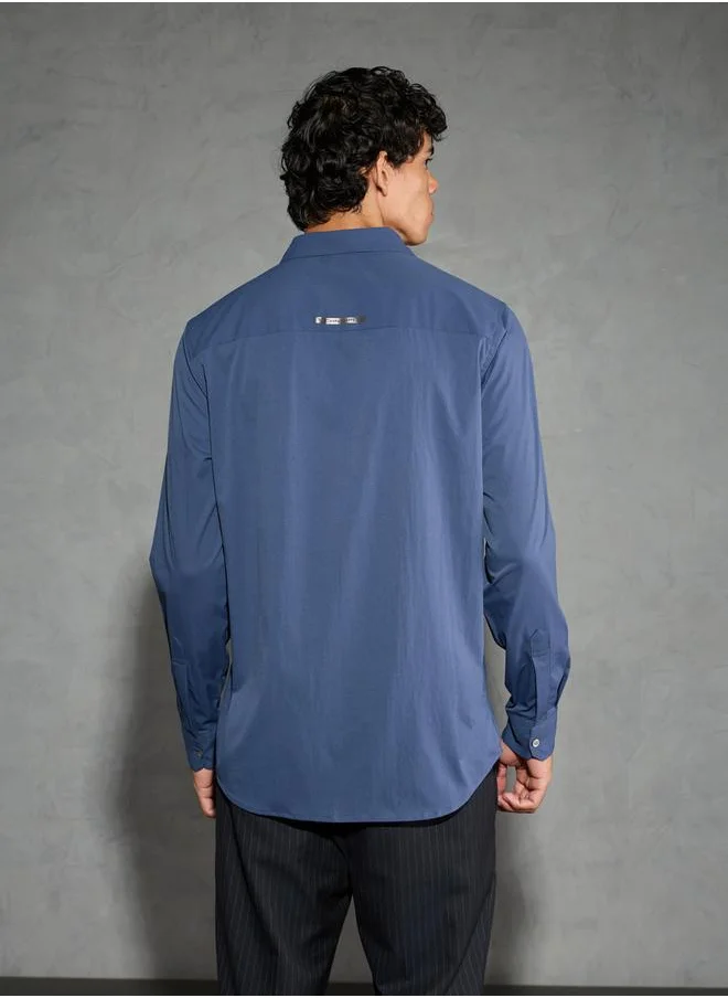 تكنوسبورت Technosport Solid Spread Collar Regular Fit Shirt