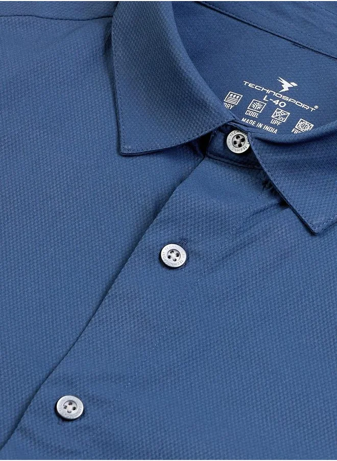 تكنوسبورت Technosport Solid Spread Collar Regular Fit Shirt