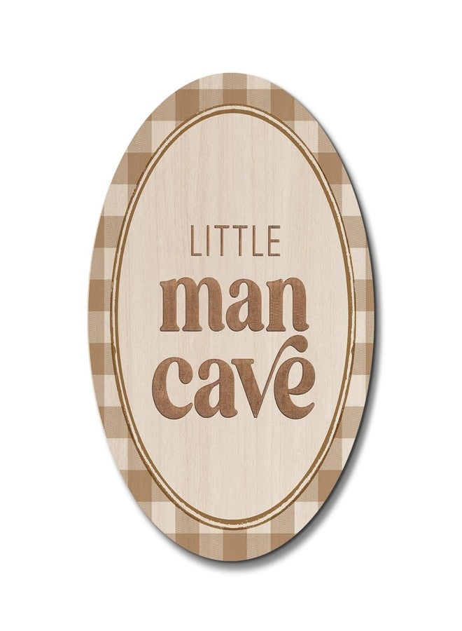 Dilemat Little Man Cave Boy Nursery Oval Wall Art,Boys Room Wall Decor,Neutral Plaid Wooden Sign Hanging Decor for Kids Boys Nursery Toddler Room Bedroom Playroom,8x10 Inch - Image 1