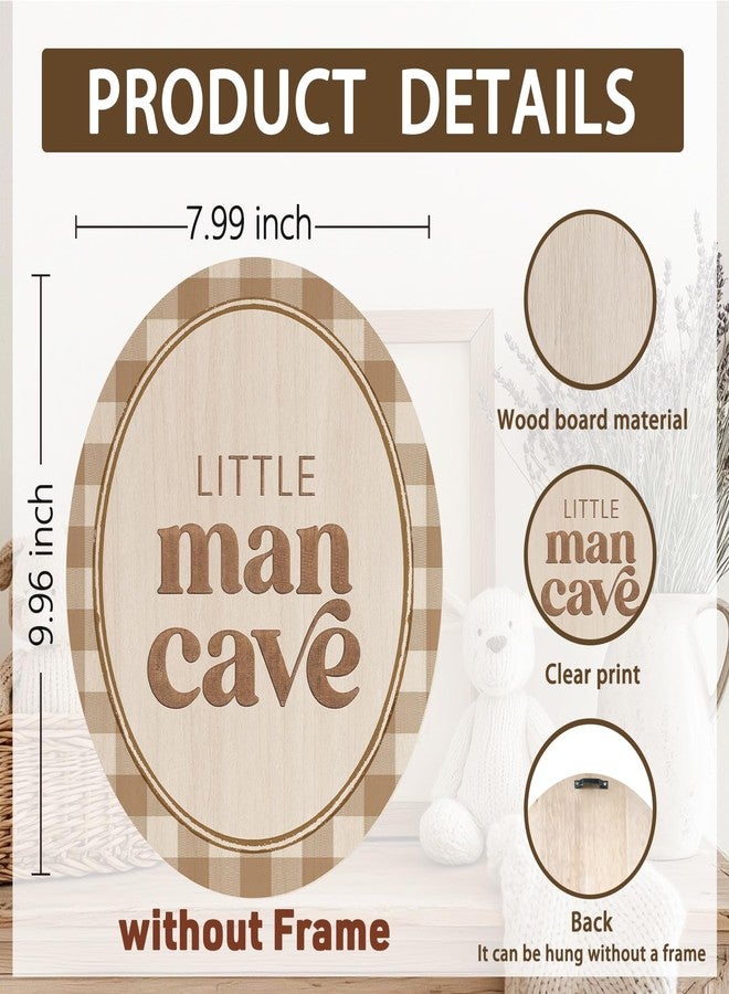 Dilemat Little Man Cave Boy Nursery Oval Wall Art,Boys Room Wall Decor,Neutral Plaid Wooden Sign Hanging Decor for Kids Boys Nursery Toddler Room Bedroom Playroom,8x10 Inch - Image 2