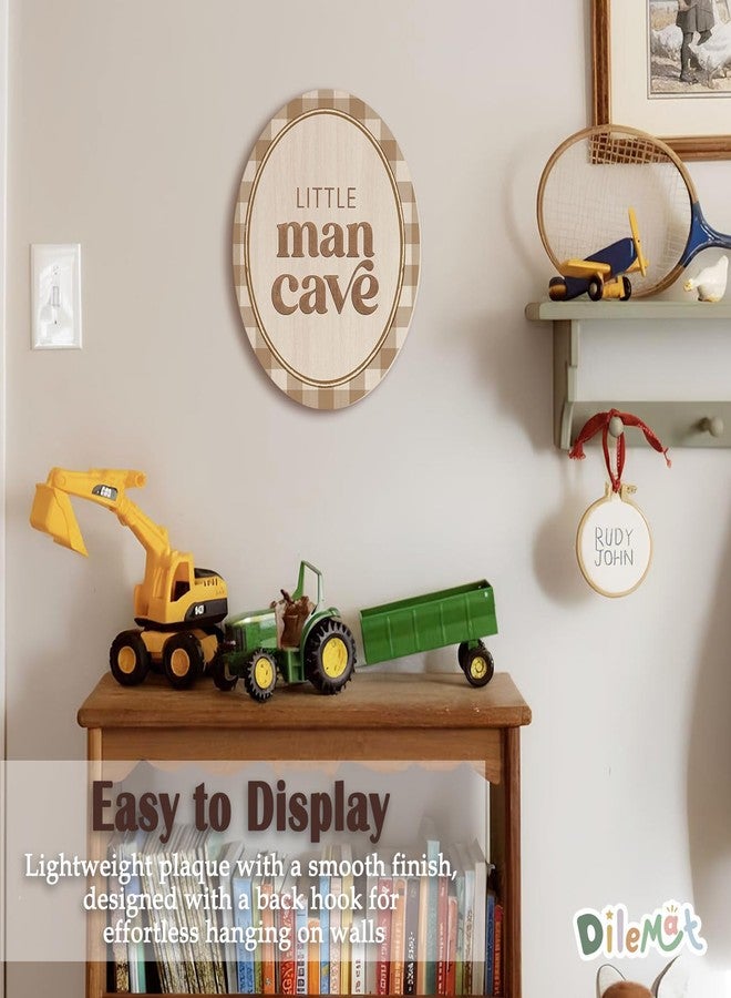Dilemat Little Man Cave Boy Nursery Oval Wall Art,Boys Room Wall Decor,Neutral Plaid Wooden Sign Hanging Decor for Kids Boys Nursery Toddler Room Bedroom Playroom,8x10 Inch - Image 4