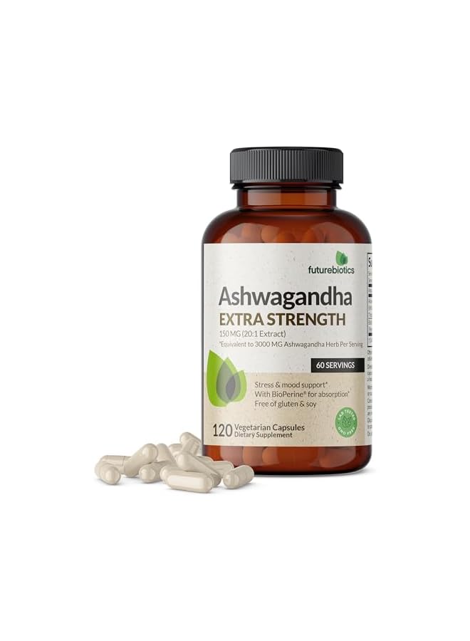 Futurebiotics Ashwagandha Capsules Extra Strength 3000mg - Stress Relief Formula, Natural Mood Support, Stress, Focus, and Energy Support Supplement, 120 Capsules - Image 1