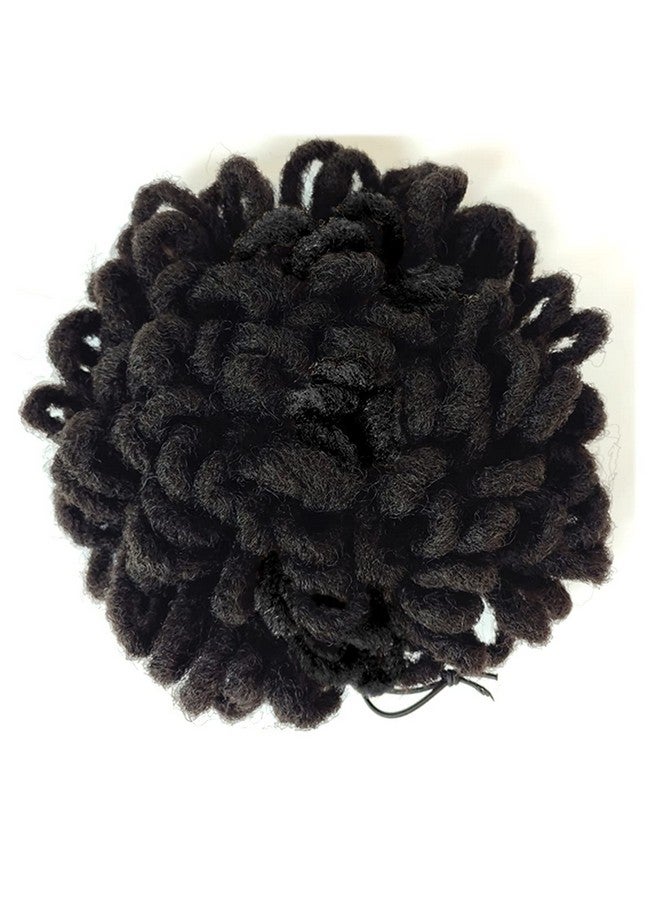 Abellee 2Pcs Loc Buns For Black Women 8Inch Loc Petal Bun Afro High Puff Drawstring Ponytail Faux Locs Hair Bun Pony Tail Hairpieces Clip In Hair Extentions For Black Women (2Pcs1B) - Image 3