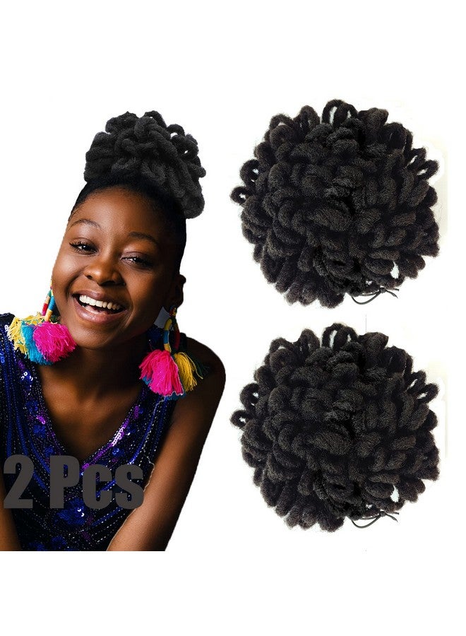 Abellee 2Pcs Loc Buns For Black Women 8Inch Loc Petal Bun Afro High Puff Drawstring Ponytail Faux Locs Hair Bun Pony Tail Hairpieces Clip In Hair Extentions For Black Women (2Pcs1B) - Image 1