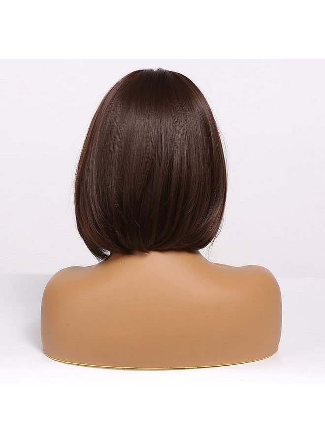 BERON Dark Brown Short Wigs Straight Bob Hair Wig For Women Wigs With Bangs Synthetic Daily Use Wigs Wig Cap Include - Image 5