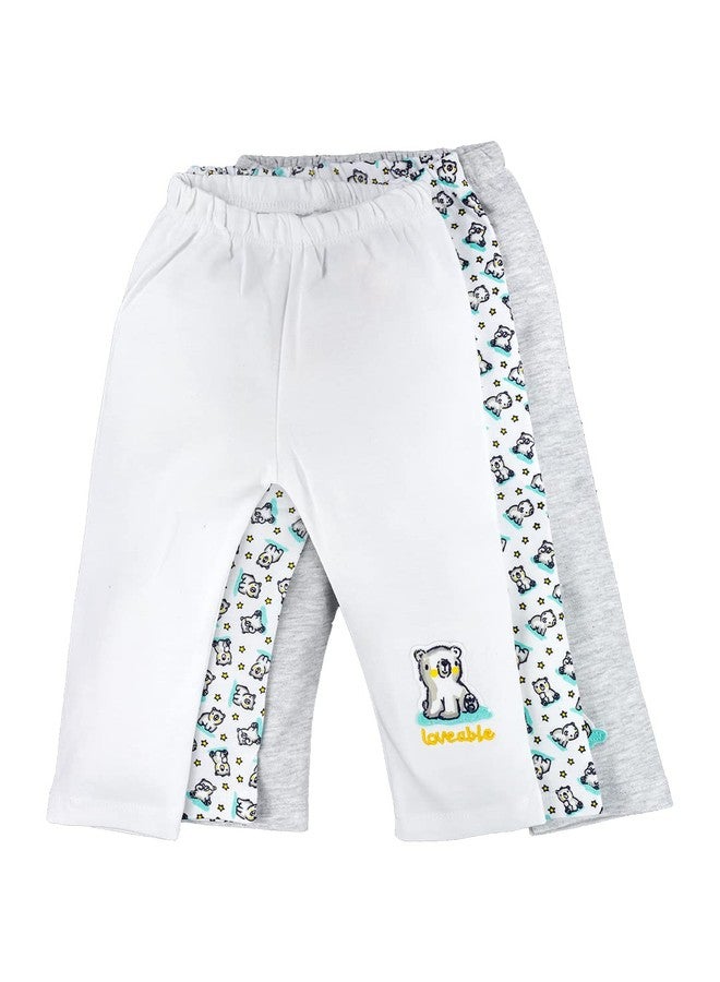 Baby GO Unisex-Child Cotton Variety Pack Pants Set Pack of 1 (489-NEWSKU-PARENT_White MELLANGE_3 6 Months) - Image 1