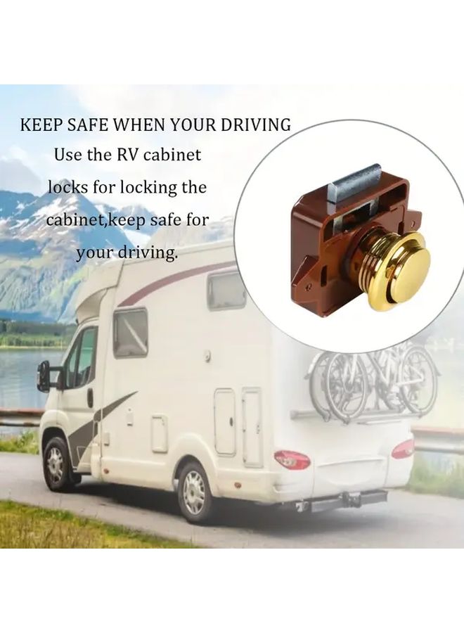 5pcs Golden Keyless RV Cabinet Locks with Big Push Button Easy Installation Kit Included - Image 3