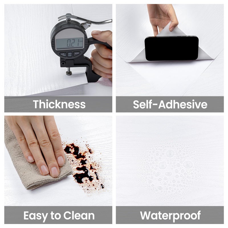 Hode White Wood Sticky Back Plastic Self Adhesive Wallpaper Vinyl Film Furniture Stickers for Door Shelf Liner Waterproof White 30X200cm - Image 2