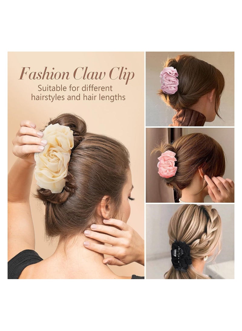 SYOSI Large Chiffon Flower Fashion Hair Clips, Hair Holder Accessories, Hair Claw Clips for All Hair Types and Textures, for Thin Hair Can Keep Your Hair Tidy and Dry for Girls Women ( 4 Pack ) - Image 2