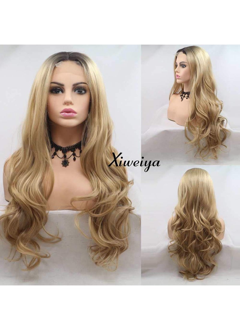 Xiweiya Xiweiya Long Blonde Wavy Wig long Soft Synthetic lace Front Wigs U Part for Women Drag Queen with Heat Resistant Fiber Hair Replacement Wig Long Blonde Hair Middle Part 24 inch 