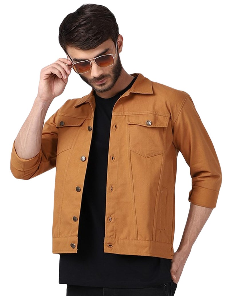 VOGATI Men's Denim Jacket kjt203vogf-s_Beige_S - Image 1