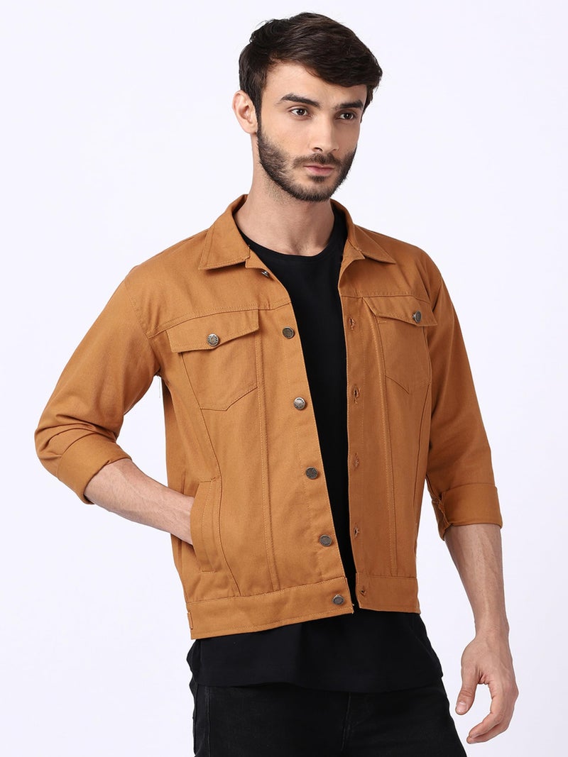VOGATI Men's Denim Jacket kjt203vogf-s_Beige_S - Image 4