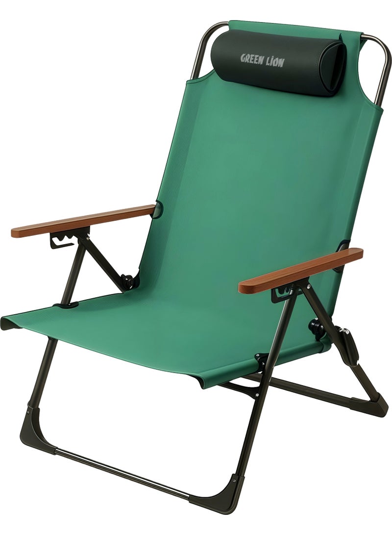 GREEN LION Coast Adjustable Camping Chair with 4 Adjustable Angles / Removable Pillow / Lightweight & Foldable Design / Anti-Slip Foot Base / 120kg Capacity - Green - Image 1