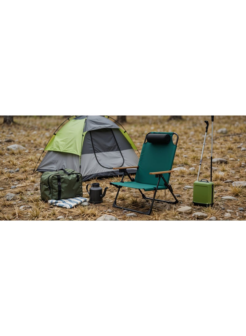 GREEN LION Coast Adjustable Camping Chair with 4 Adjustable Angles / Removable Pillow / Lightweight & Foldable Design / Anti-Slip Foot Base / 120kg Capacity - Green - Image 3