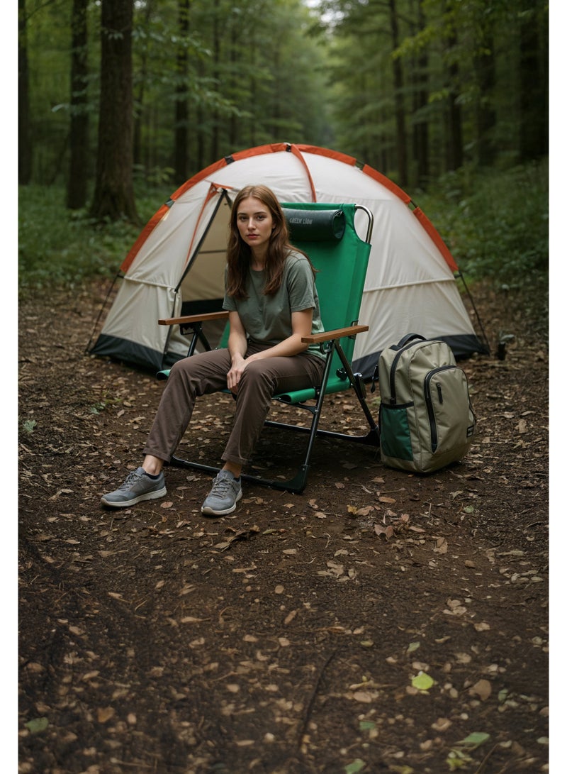 GREEN LION Coast Adjustable Camping Chair with 4 Adjustable Angles / Removable Pillow / Lightweight & Foldable Design / Anti-Slip Foot Base / 120kg Capacity - Green - Image 4