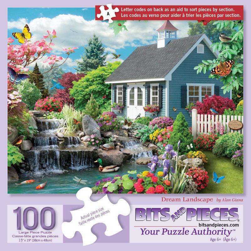 Bits and Pieces 100 Piece Jigsaw Puzzle for Adults Dream Landscape Spring Flowers Birds Jigsaw Puzzle by Alan Giana Completed Puzzle Size 15 x 19 - Image 3