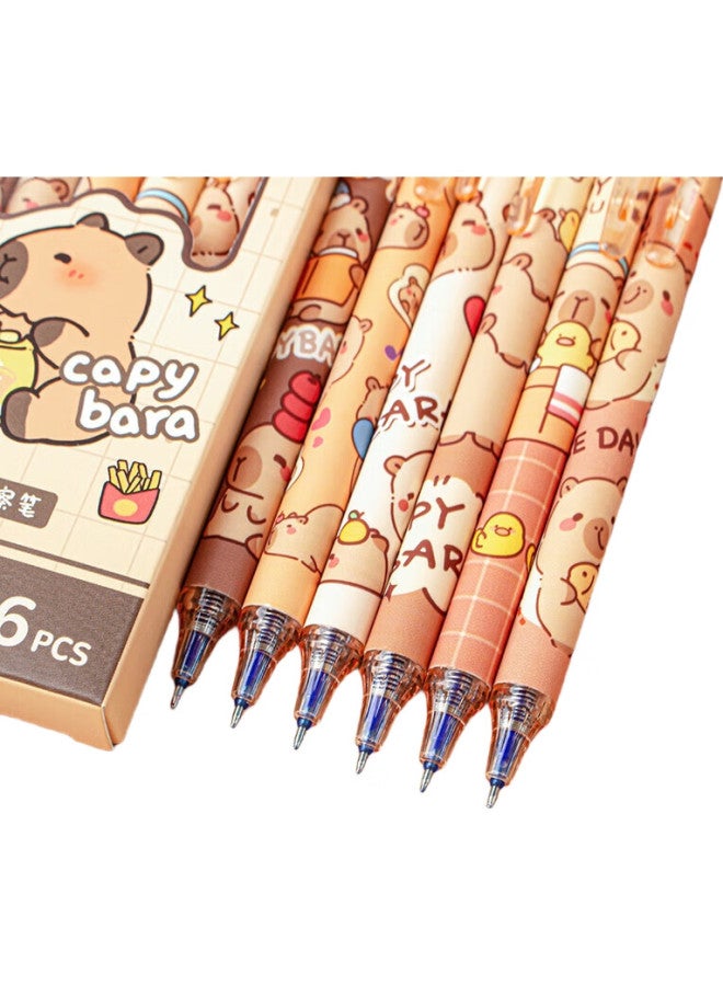 Touch Fish Erasable Pen, Thermal Erasable Gel Pen, Stylish Cute Creative Cartoon, Girly Style, For Students And Children, Handwriting Practice, Erasable Blue 0.5Mm, Capybara, 6-Pack - Image 3