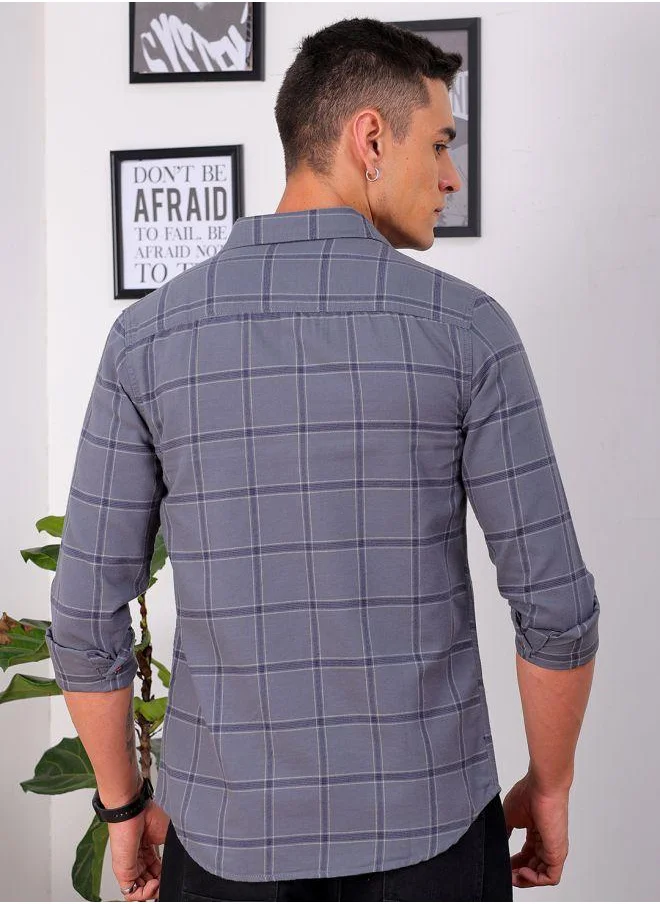 The Indian Garage Co Men Slim Fit Checkered Full Sleeves Cutaway Collar Casual Shirt