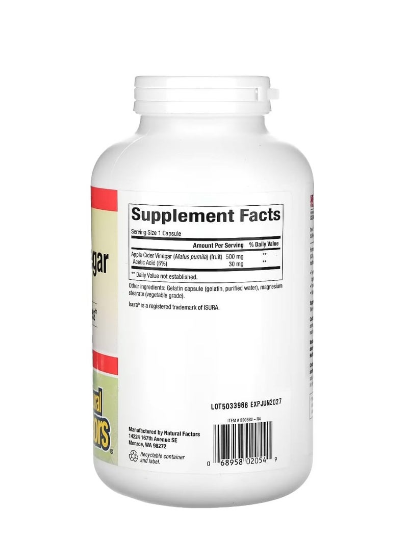natural Factors Fermented Apple Cider Vinegar 500 mg 360 Easy-to -Swallow Capsules - Image 2