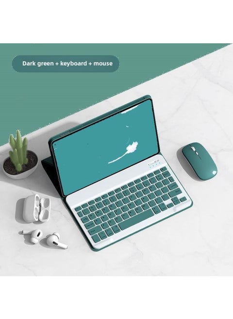 For IPad For Apple Wonderful Pro Tablet Magnetic Separate Protective Shell With Card Slot Bluetooth Keyboard Leather Case-Color:Dark Green-leather Case Keyboard Charging Mouse-Applicable Model:iPad Pro4/5/6 [12.9-inch]]