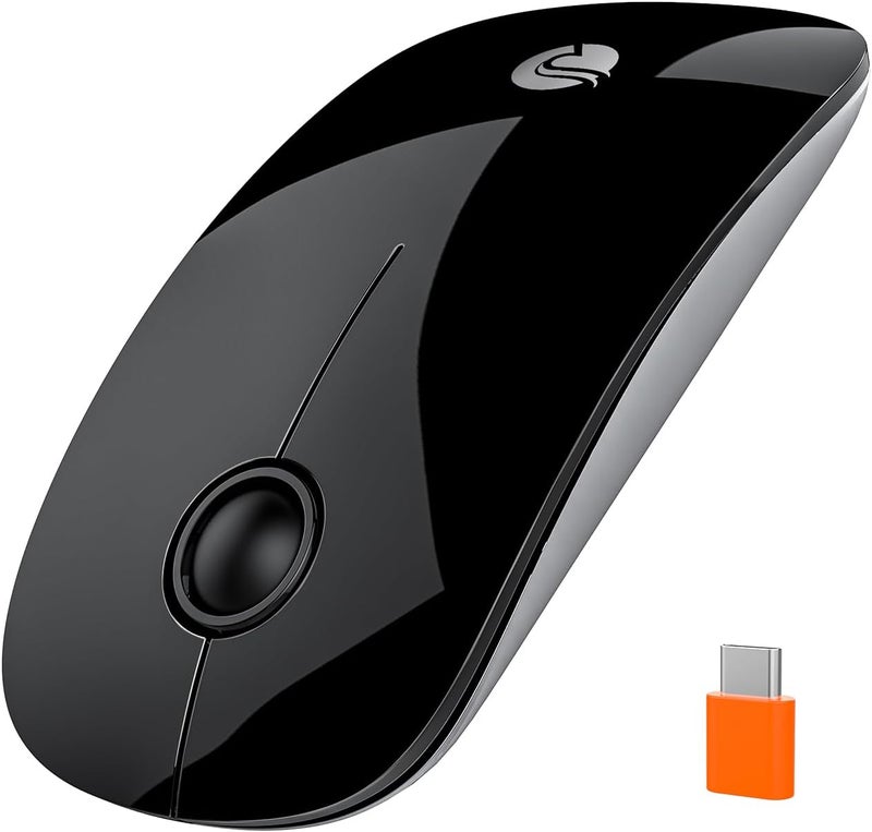RAPIQUE R306C USB C Wireless Mouse for MacBook, Type-C 2.4GHz Portable Computer Mouse with USB-C Receiver, Silent Click, Slim Cordless Mouse, 3-Speed DPI, for iPad, Chromebook, Laptop, MacOS - Black - Image 1