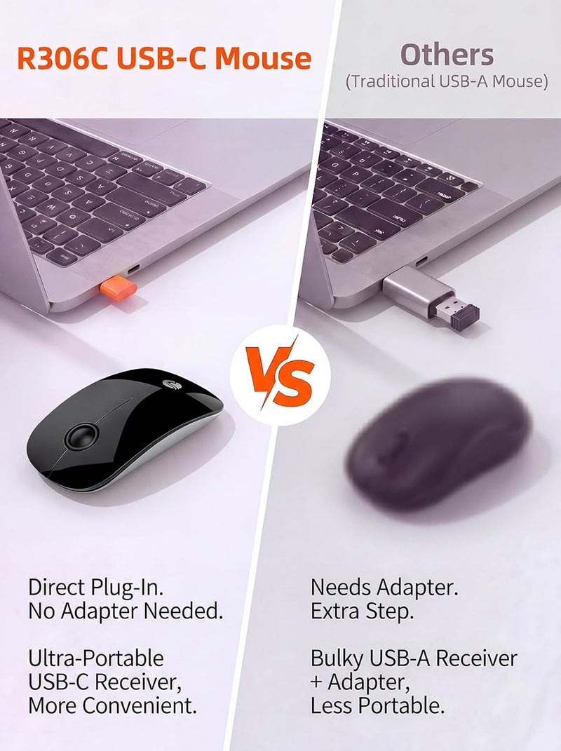 RAPIQUE R306C USB C Wireless Mouse for MacBook, Type-C 2.4GHz Portable Computer Mouse with USB-C Receiver, Silent Click, Slim Cordless Mouse, 3-Speed DPI, for iPad, Chromebook, Laptop, MacOS - Black - Image 3
