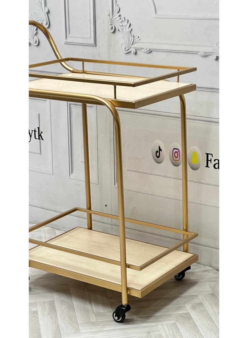 fan baytk Golden iron and beige wood serving cart: The ideal dimensions are 60 x 40 x 85 cm, adding a touch of luxury and elegance to any space. Ideal for use in living rooms, offices, or even as an artistic piece in a special corner. - Image 5