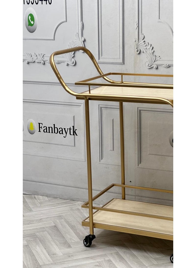 fan baytk Golden iron and beige wood serving cart: The ideal dimensions are 60 x 40 x 85 cm, adding a touch of luxury and elegance to any space. Ideal for use in living rooms, offices, or even as an artistic piece in a special corner. - Image 4