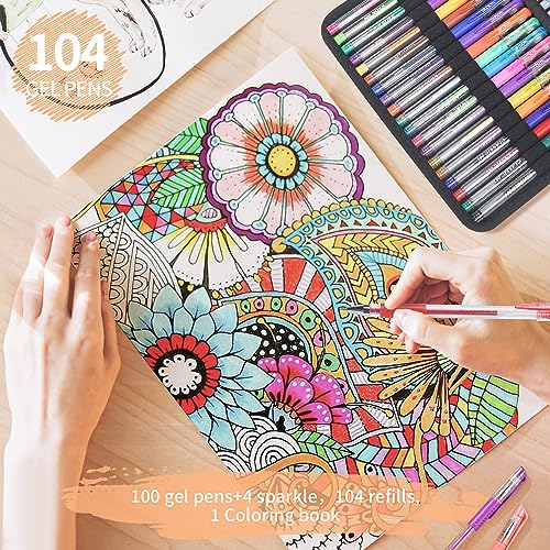 ZSCM QUALITY DECIDES THE FUTURE 202 Pack Gel Pen For Adults Coloring Books, 104 Artist Pens Include 100 Colored Pens, 4 Metallic Sparkle Pens With 98 Refills, Fine Tip Metallic Gel Pen for Drawing Journaling Craft Art Supplies - Image 4