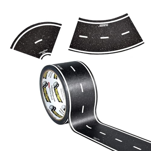 PlayTape Road Tape and Curves for Toy Cars 1 Roll of 60 ft x 2 in Asphalt Road 1 Roll of 36 Curves - Image 1