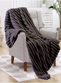 PACHA HOME 2-layer fur shawl 130x170, perfect match for cold days on the couch - color: graphite.  - Image 1