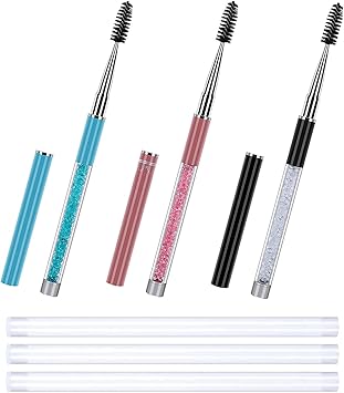 Molain Molain Mascara Brushes 3PCS Eyebrow Eyelash Spoolie Brushes Applicators Spoolies Brow Wands for Extensions Eyebrow Portable Cosmetic Brushes with Cap for Travel Black Blue Pink - Image 2