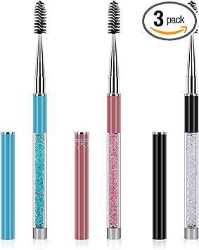 Molain Molain Mascara Brushes 3PCS Eyebrow Eyelash Spoolie Brushes Applicators Spoolies Brow Wands for Extensions Eyebrow Portable Cosmetic Brushes with Cap for Travel Black Blue Pink - Image 1