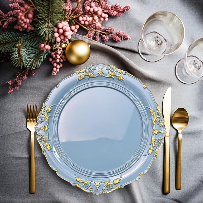 Umisriro Blue Charger Plates 13 Inch Embossed Chargers for Dinner Plates Plastic Charger for Wedding Party Set of 6 - Image 4