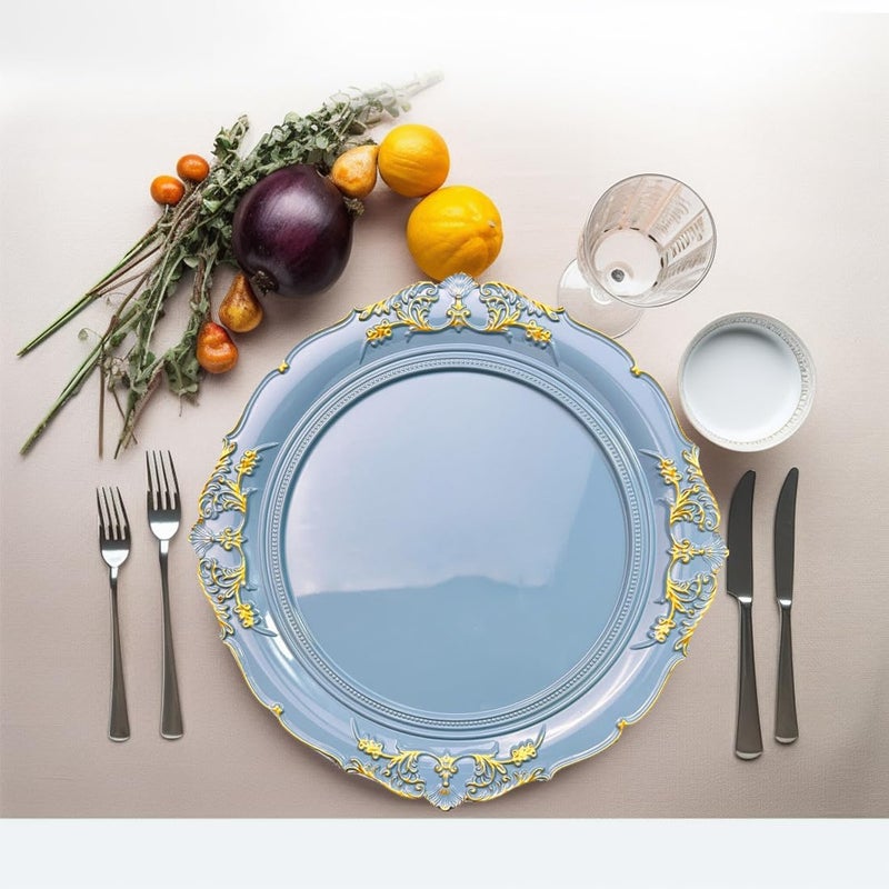 Umisriro Blue Charger Plates 13 Inch Embossed Chargers for Dinner Plates Plastic Charger for Wedding Party Set of 6 - Image 2