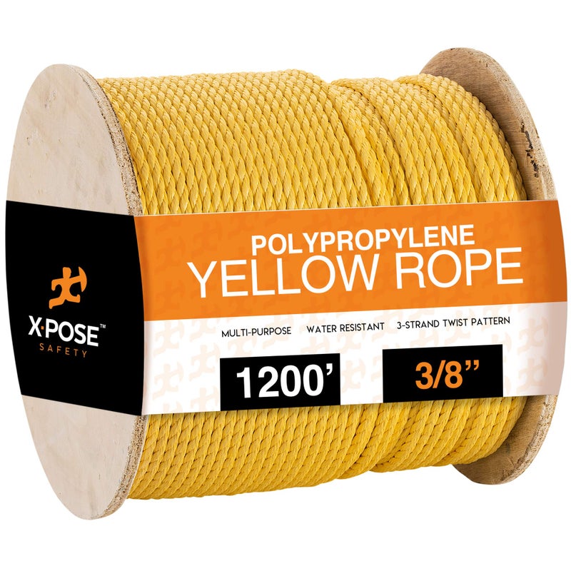 Xpose Safety Yellow Twisted Polypropylene Rope  Floating Poly Pro Cord  Oil Resistant Moisture Marine Growth  Chemicals  Reduced Slip Easy Knot Flexible Yellow  Pack of 1 38 x 1200