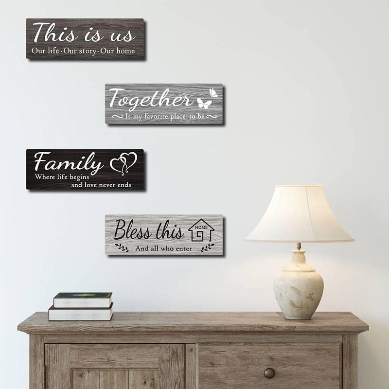 IDATOO 4 Pieces Home Wall Decor Signs, This is Us/ Together/ Bless this/ Family Rustic Wooden Wall Art with Quotes for Living Room Bedroom Kitchen Farmhouse Decor,Housewarming Gifts (Grey Black White, 15 x 5.1 inch) - Image 4