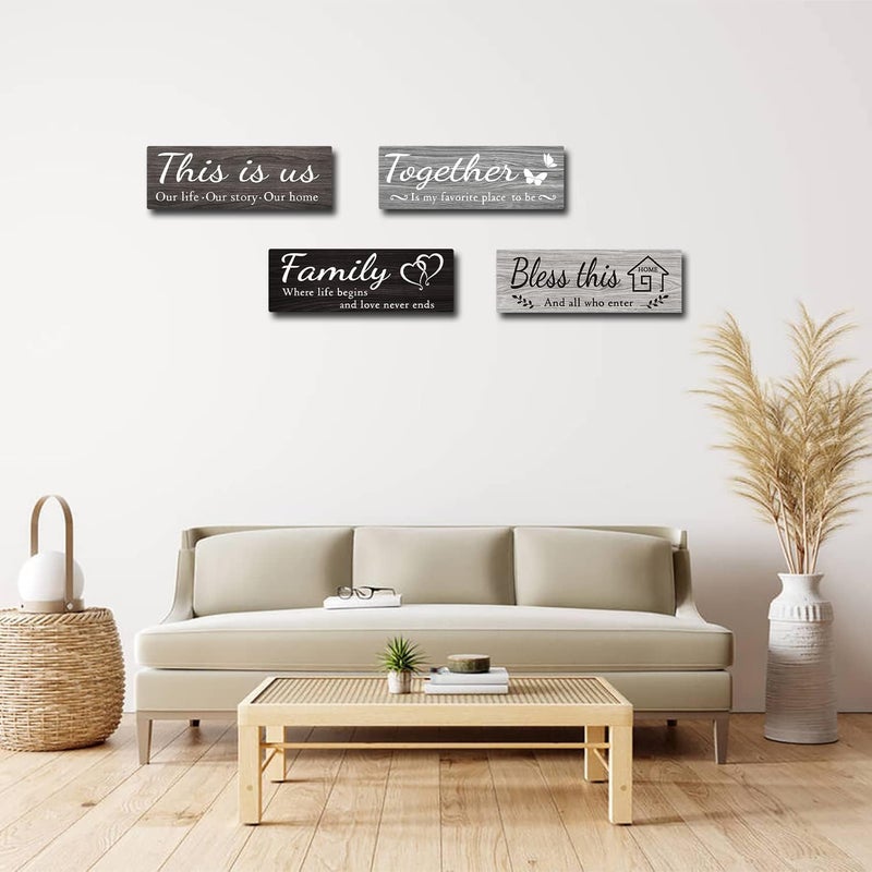 IDATOO 4 Pieces Home Wall Decor Signs, This is Us/ Together/ Bless this/ Family Rustic Wooden Wall Art with Quotes for Living Room Bedroom Kitchen Farmhouse Decor,Housewarming Gifts (Grey Black White, 15 x 5.1 inch) - Image 5