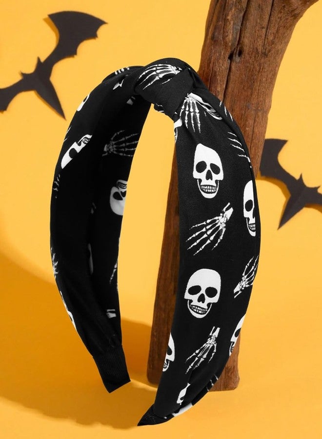 هواتشي طوق رأس هواتشي للهالوين للنساء، طوق رأس معقود بطبعة جمجمة مخيفة، طوق رأس أنيق على شكل عقدة علوية للفتيات، إكسسوارات شعر مانعة للانزلاق للهالوين - Image 3