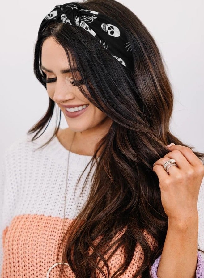 هواتشي طوق رأس هواتشي للهالوين للنساء، طوق رأس معقود بطبعة جمجمة مخيفة، طوق رأس أنيق على شكل عقدة علوية للفتيات، إكسسوارات شعر مانعة للانزلاق للهالوين - Image 4