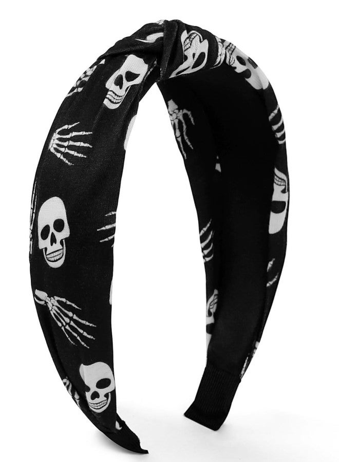هواتشي طوق رأس هواتشي للهالوين للنساء، طوق رأس معقود بطبعة جمجمة مخيفة، طوق رأس أنيق على شكل عقدة علوية للفتيات، إكسسوارات شعر مانعة للانزلاق للهالوين - Image 1