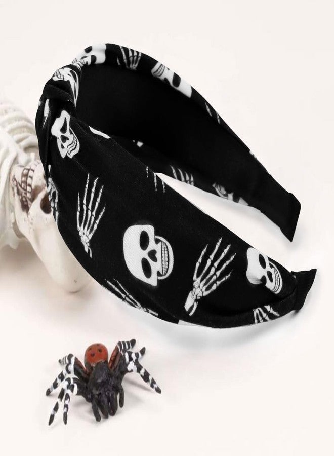 هواتشي طوق رأس هواتشي للهالوين للنساء، طوق رأس معقود بطبعة جمجمة مخيفة، طوق رأس أنيق على شكل عقدة علوية للفتيات، إكسسوارات شعر مانعة للانزلاق للهالوين - Image 2