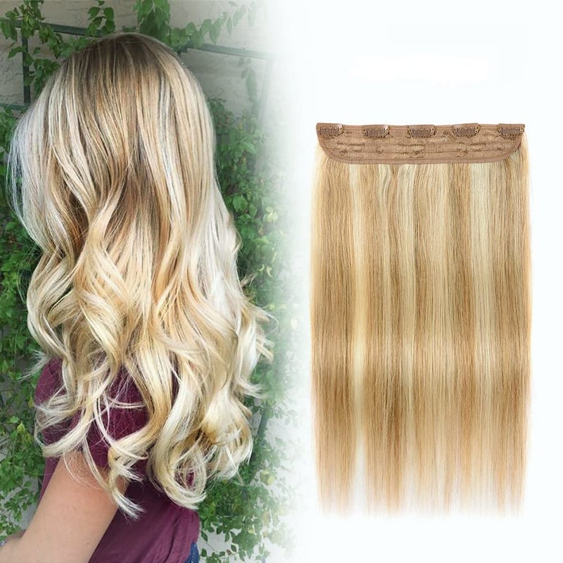 Winsky Hair Extensions Real Human Hair Clip in  One Piece Brown Highlights Blonde Remy Hair Pieces 70gram for Women 14inch 18613