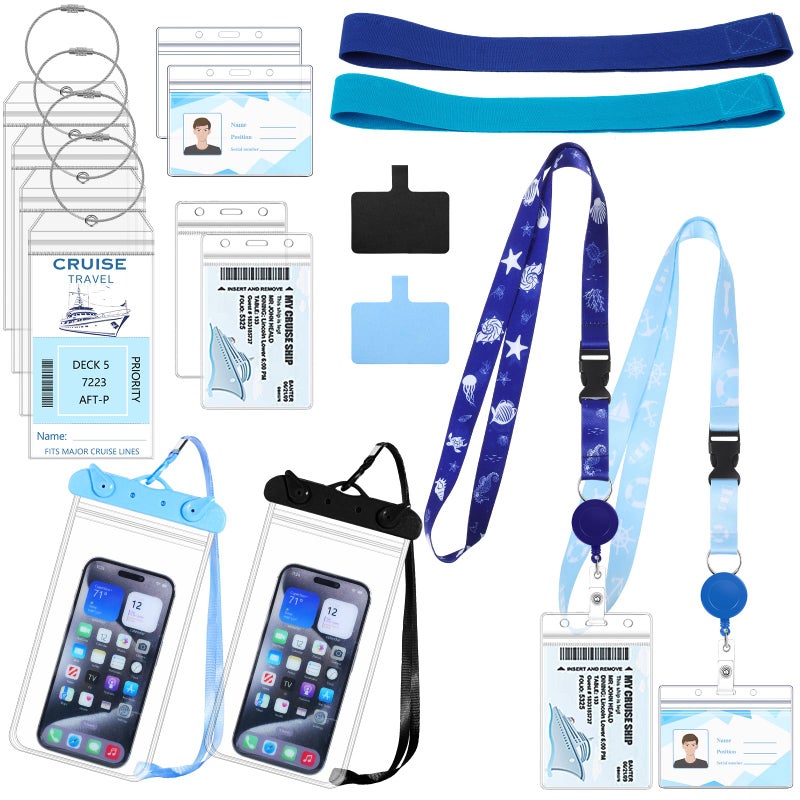 Prudiut Cruise Ship Essentials 2026 Must Haves Set, 2 Pack Lanyards for Cruise Ship Cards with Id Holder and 4 Pack Cruise Luggage Tags Holder with 2 Waterproof Phone Pouch & 2 Cruise Chairs Towel Bands - Image 1