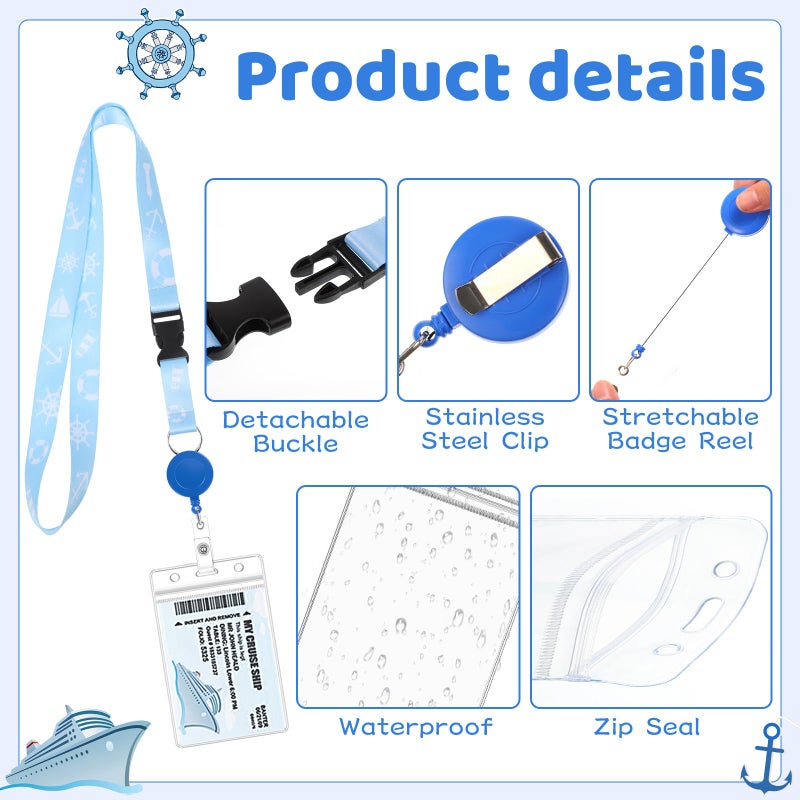Prudiut Cruise Ship Essentials 2026 Must Haves Set, 2 Pack Lanyards for Cruise Ship Cards with Id Holder and 4 Pack Cruise Luggage Tags Holder with 2 Waterproof Phone Pouch & 2 Cruise Chairs Towel Bands - Image 3