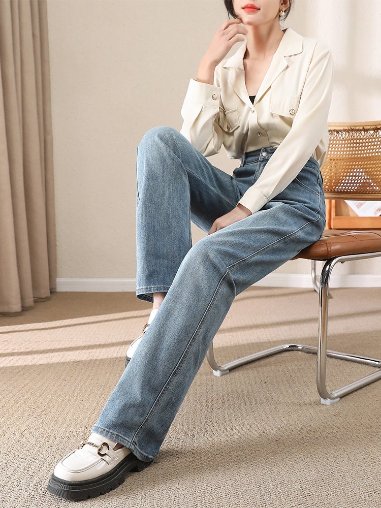 American-Style Retro Wide-Leg Jeans For Women 2024 Spring New Lengthened High Waist Slimming Draping Loose Straight Pants E911 - Image 2